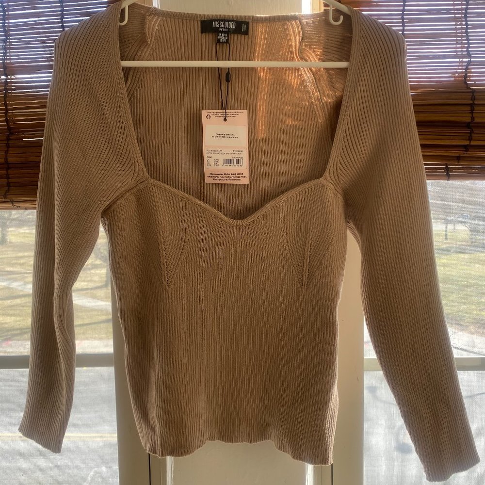 Missguided Size M/L (US 6/8) Ribbed Knit Sweetheart Neckline Sweater